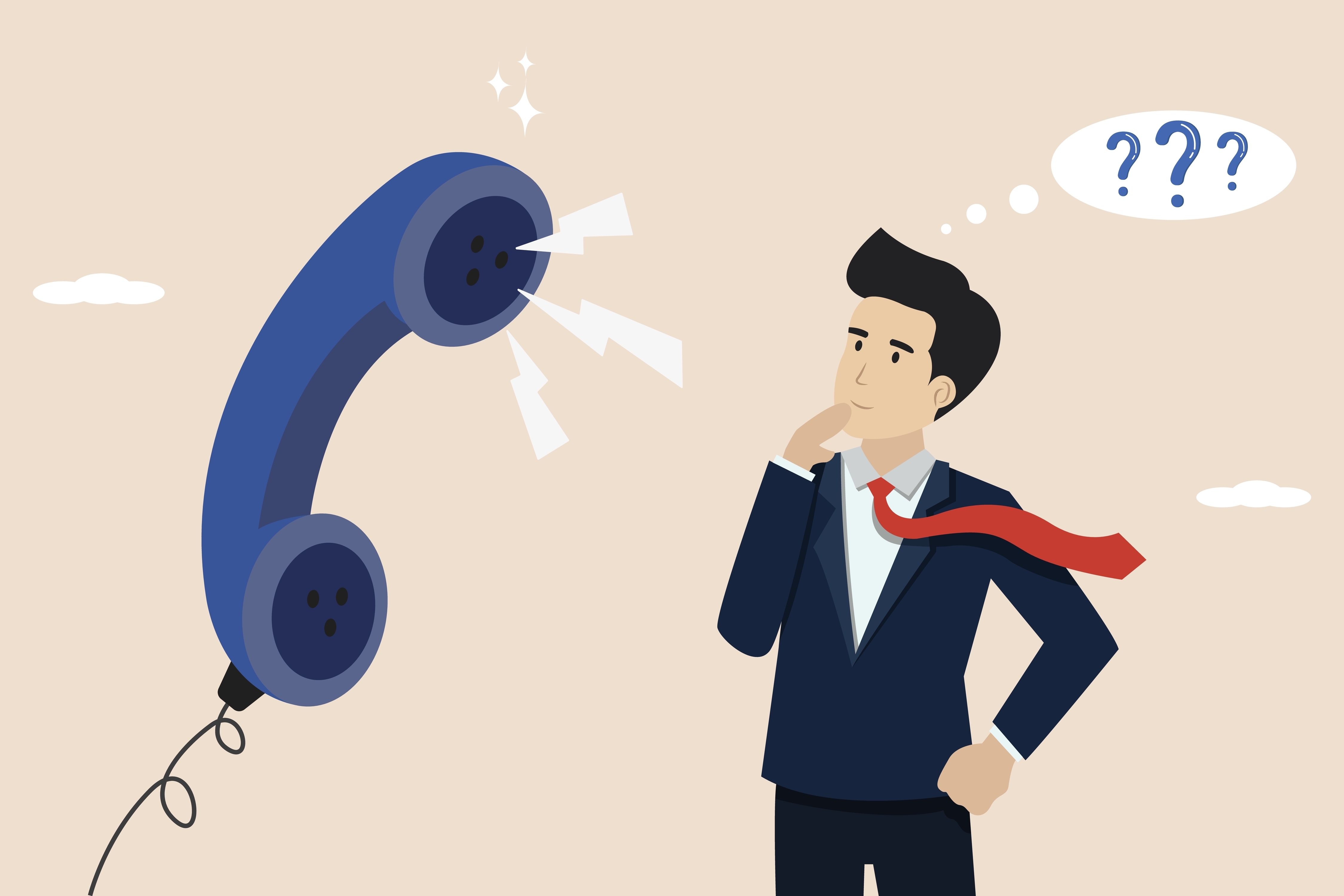 Decorative illustration of a person and a phone.