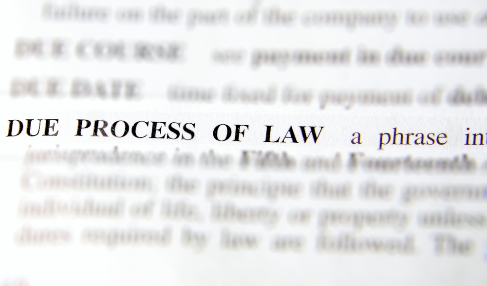 Decorative image of text showing the words Due Process of Law