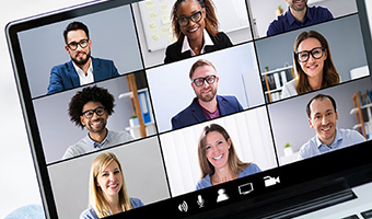 laptop screen with webinar participants 